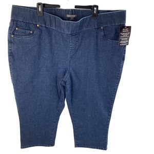 Jessica London Women's 28W Blue Denim Capris Pull On Stretch Cropped Pants